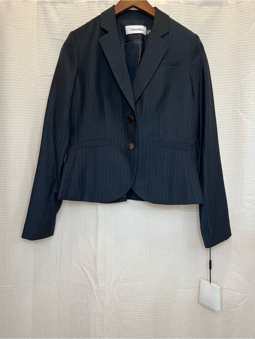 NWT Calvin Klein Pinstripe Blazer Jacket Women's Size 4P Navy Black Business
